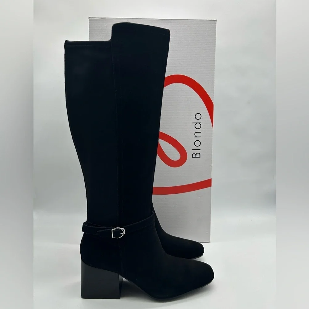 Blondo Twyla Waterproof Tall Boots Black Suede 7.5M Block Heel New With Box